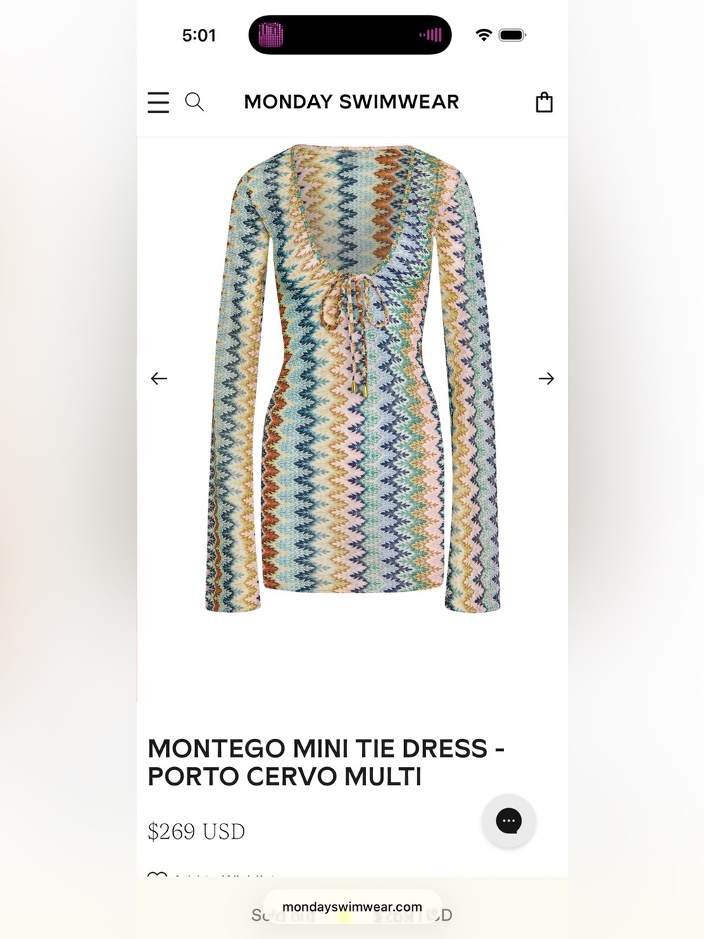 NWT Monday Swimwear Montego Mini Tie Dress - Porto Cervo Multi M - Sold out